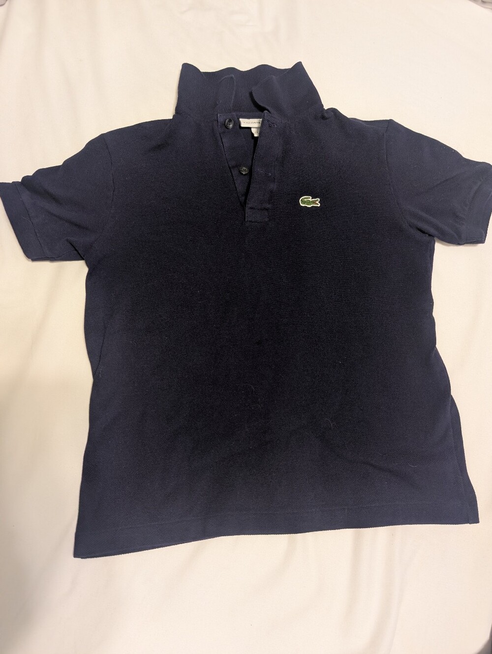 Lacoste Navy Short-Sleeve Piqué Polo with Green Crocodile Boys Sz. 12 Looks New!